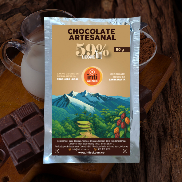 Chocolate artesanal con leche 59%, 80 gr.