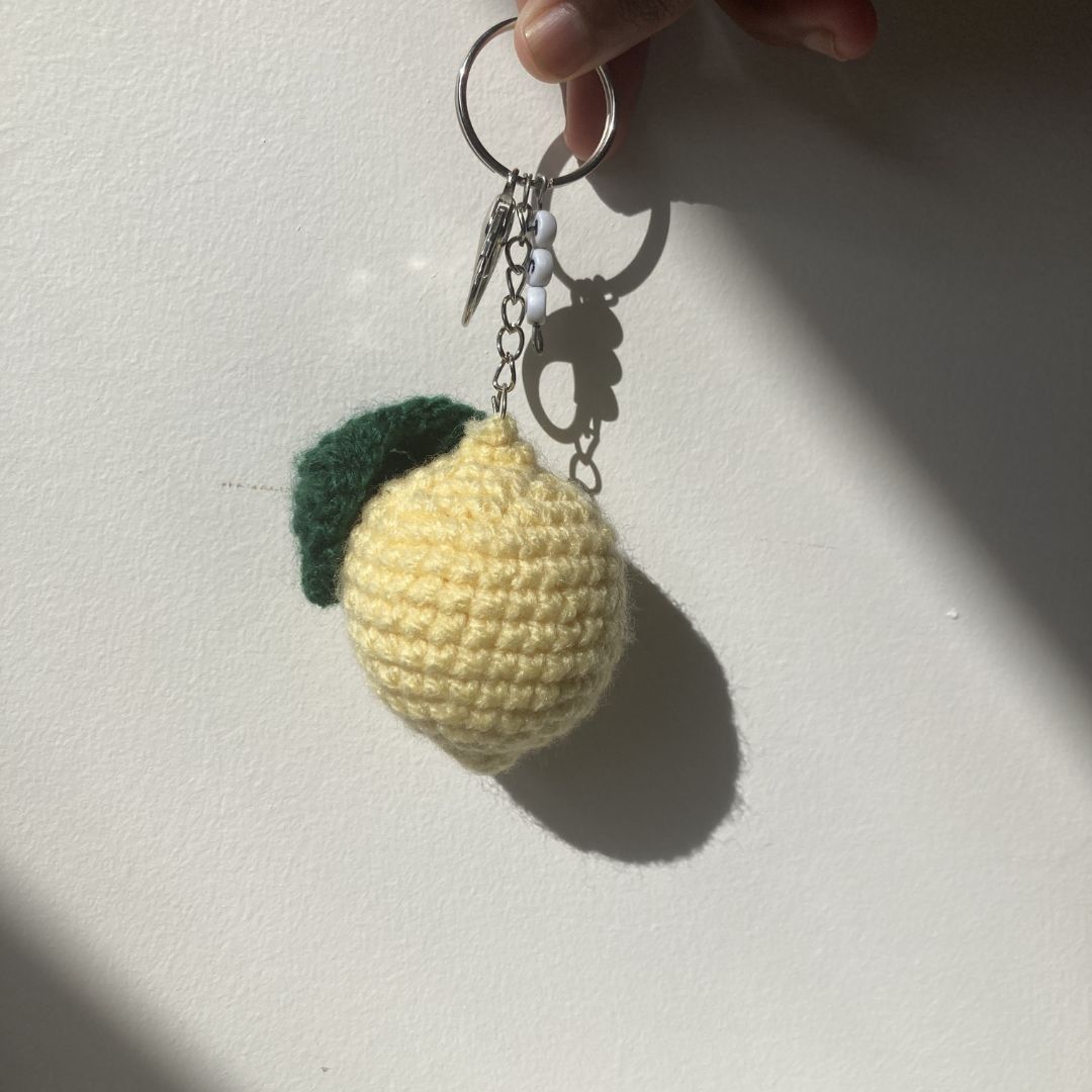 Crocheted Lemon Keychain with Custom Name Charm