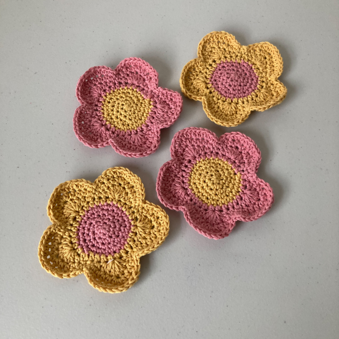 Preppy Flower Crocheted Coasters