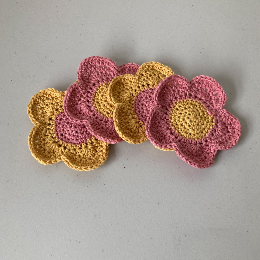 Preppy Flower Crocheted Coasters