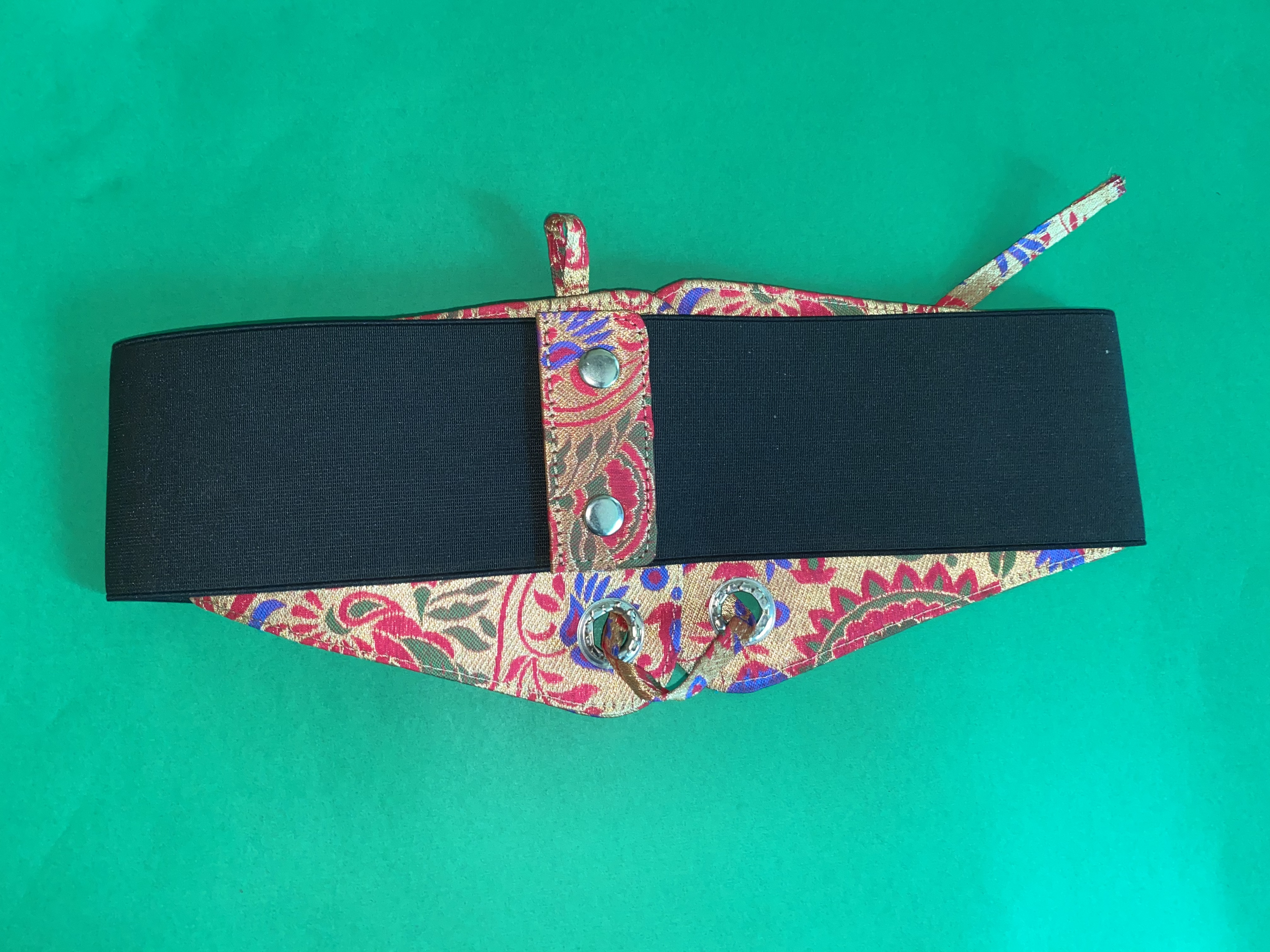 Red–Gold Brocade with Floral Pattern Corset Belt