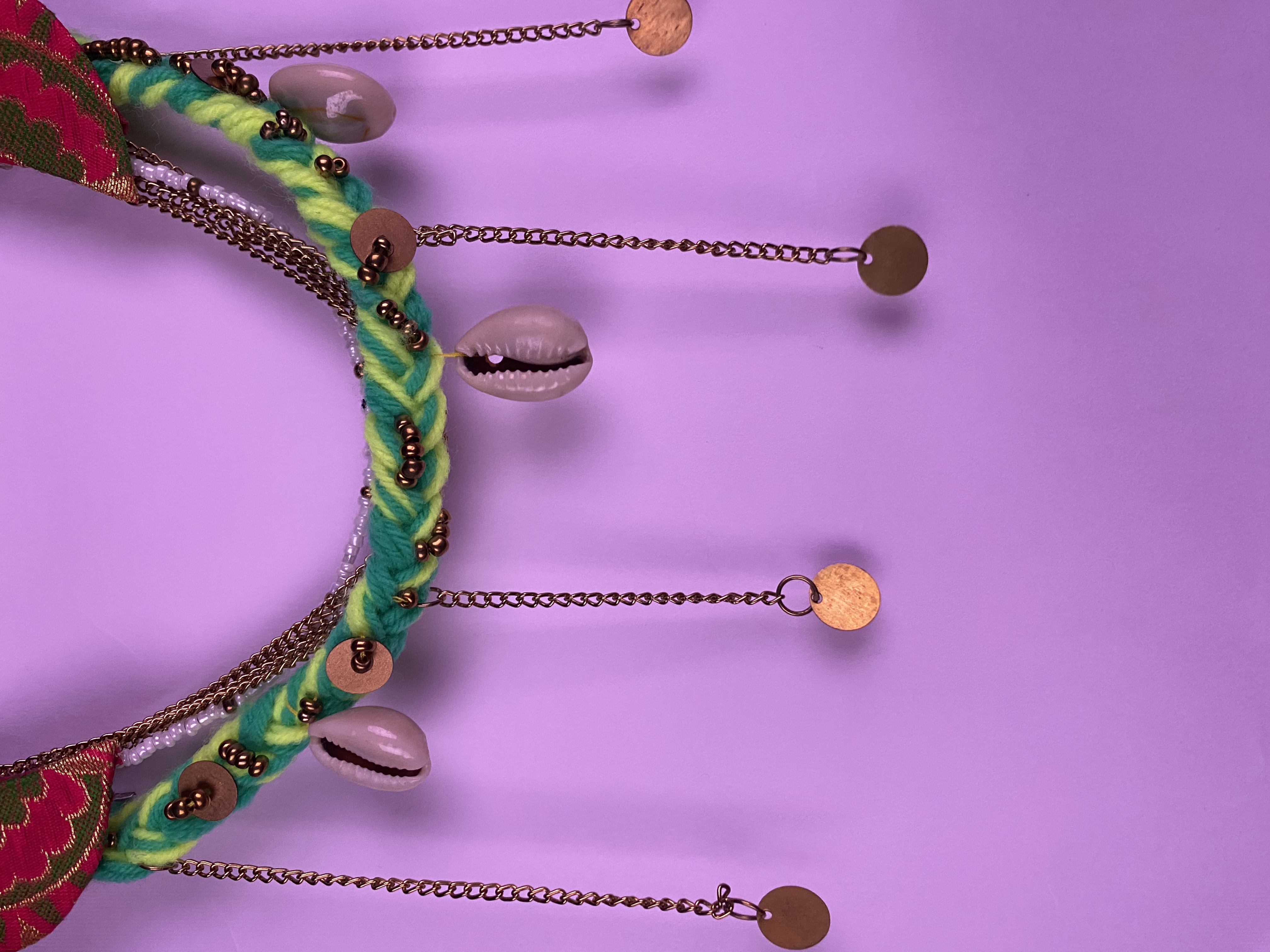 Boho Moon Shell HairClips - Handcrafted Green & Gold Fusion