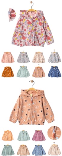 Veste à capuche pour fille, imprimé floral, BEIGE