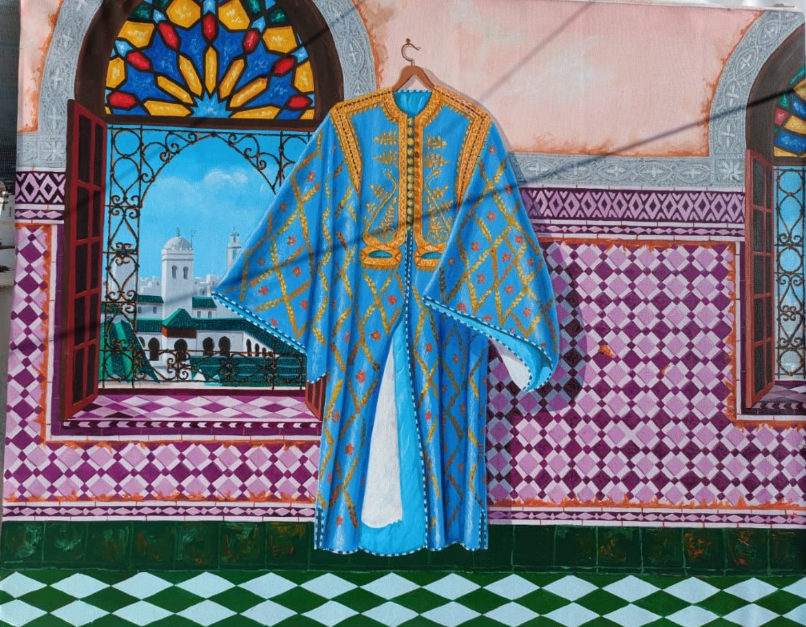 Caftan marocain traditionnel bleu