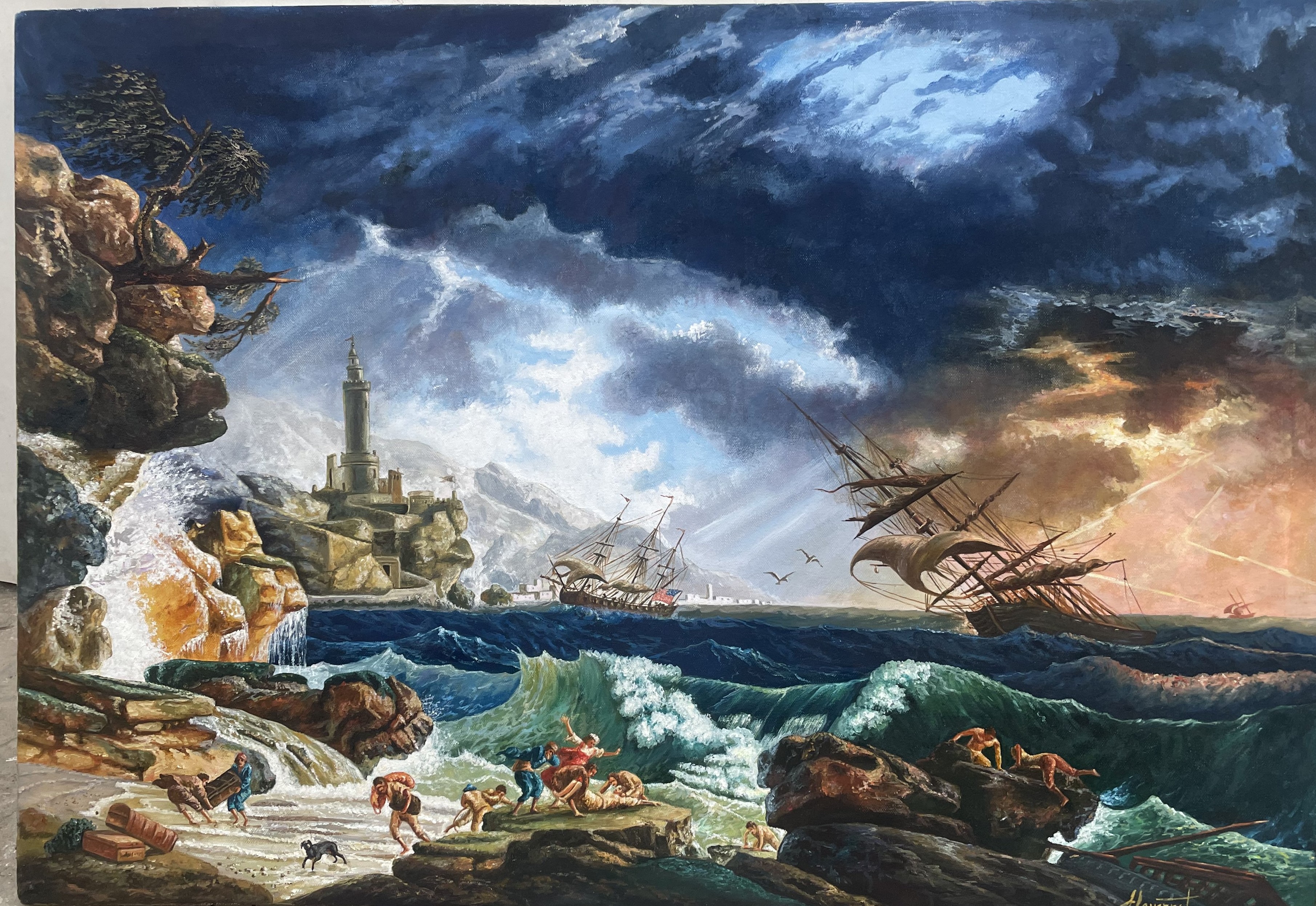 Tableau à l’huile de paysage marin dramatique