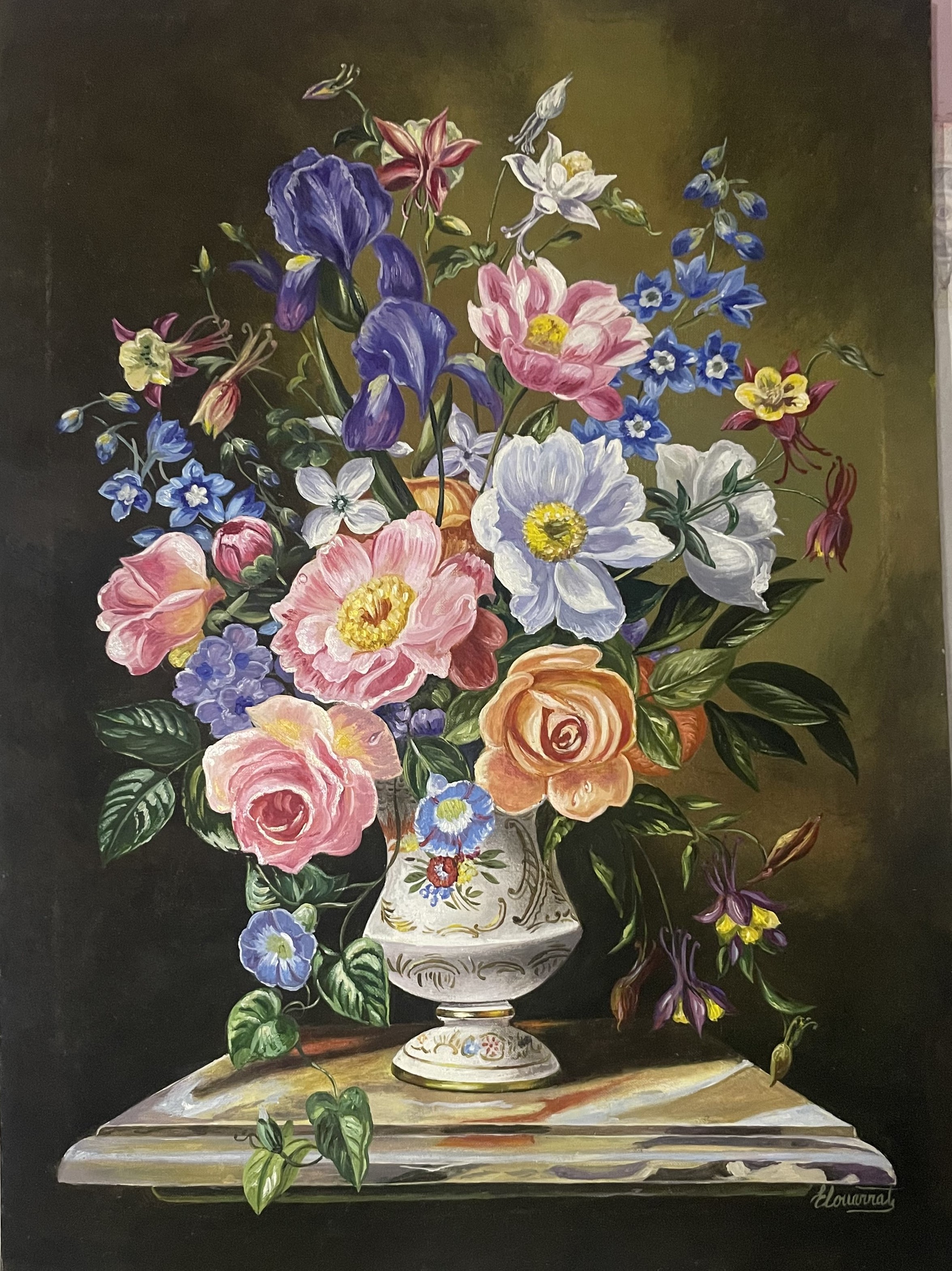 Nature morte fleure peinte à la main