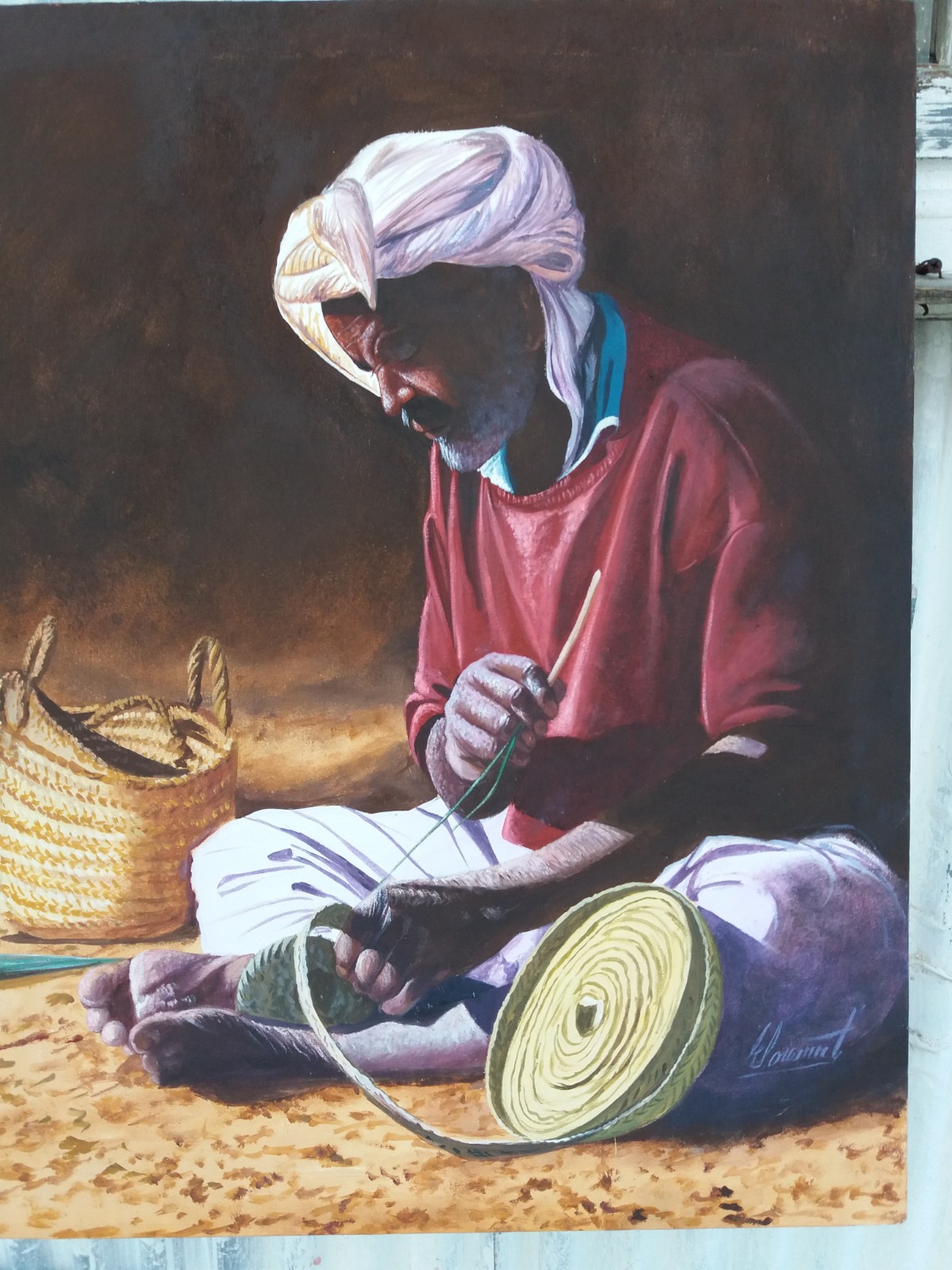 Peinture artistique sur vannerie faite main