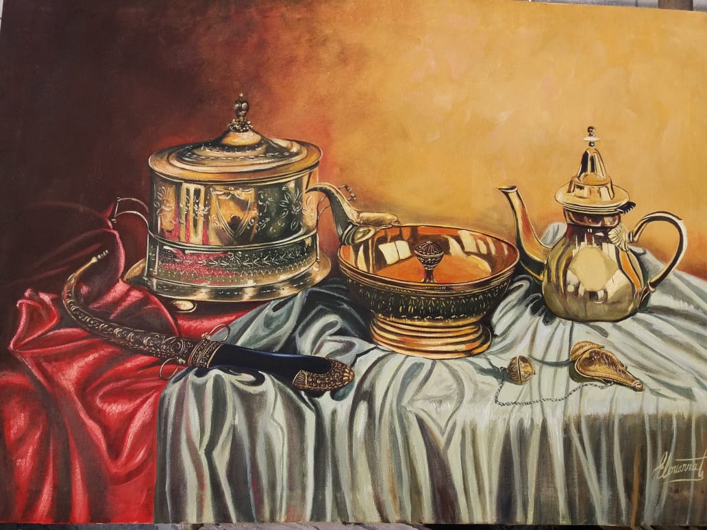 Peinture d’un service à thé arabe vintage