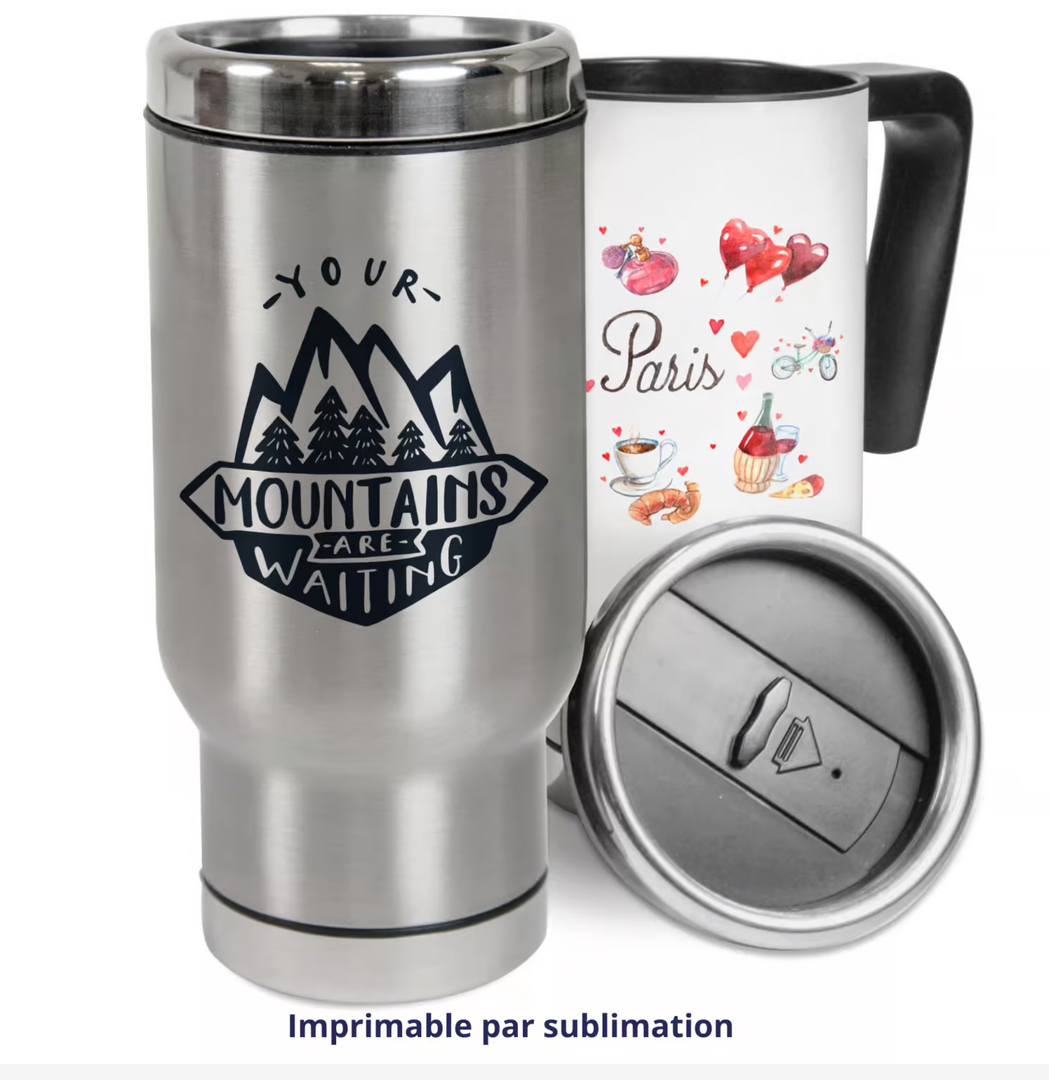 Mug isotherme de voyage inox ou blanc à personnaliser