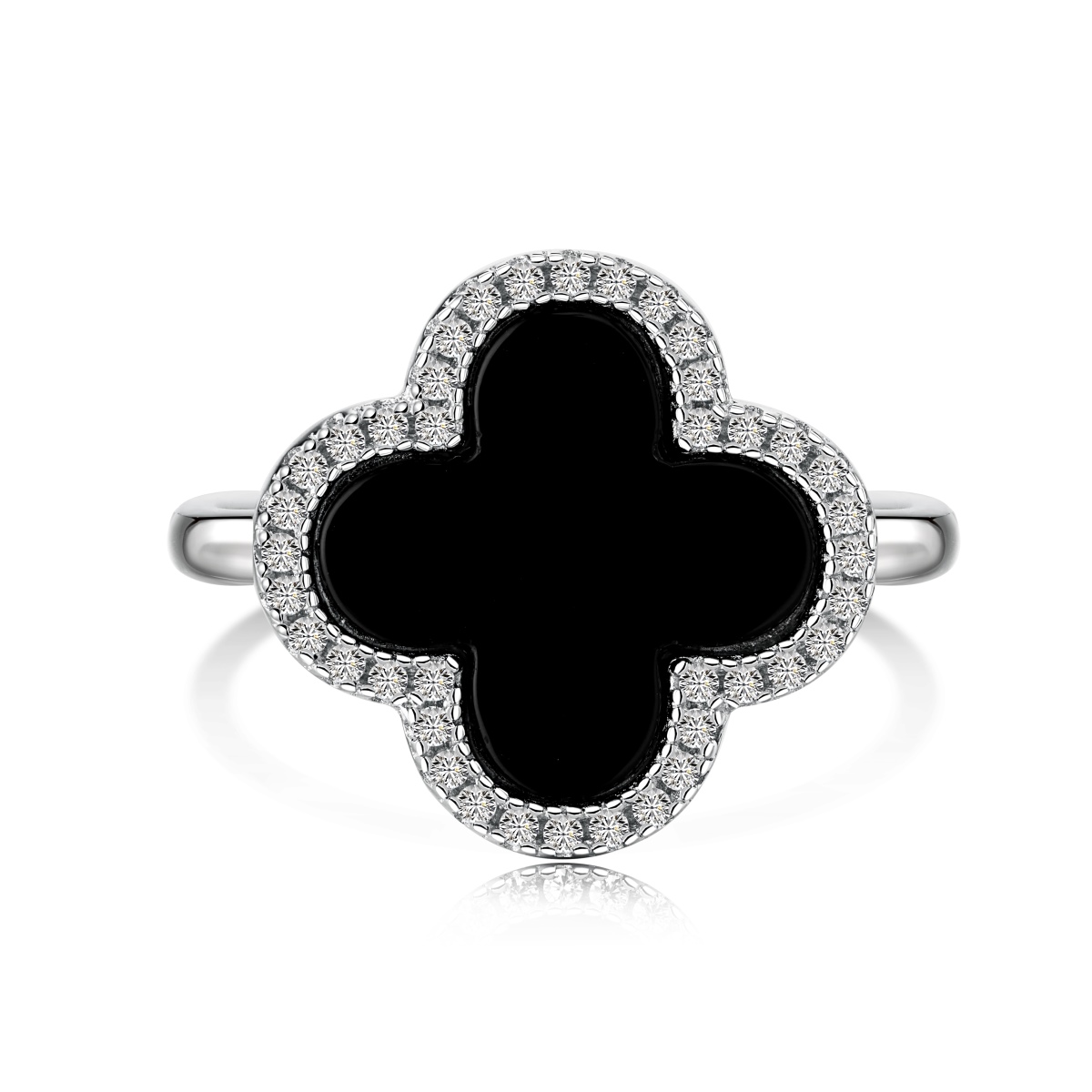 CLOVER ALPHA ONYX SHELL STERLING SILVER RING