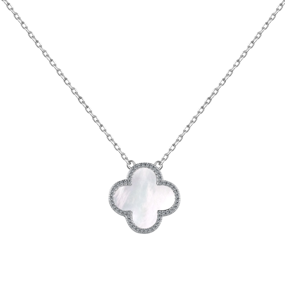 CLOVER ALPHA WHITE CLOVER_INSPIRED STERLING SILVER NECKLACE