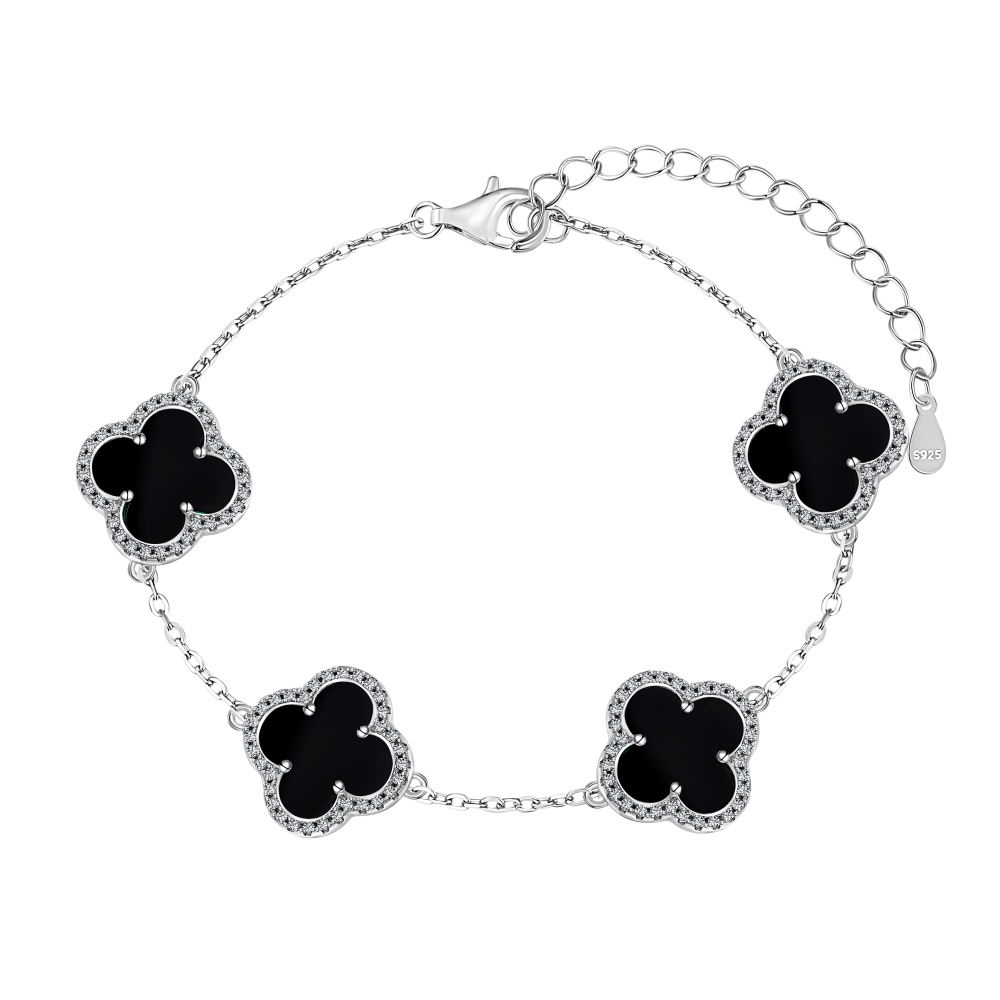 Clover Alpha Onyx Sterling Silver Bracelet