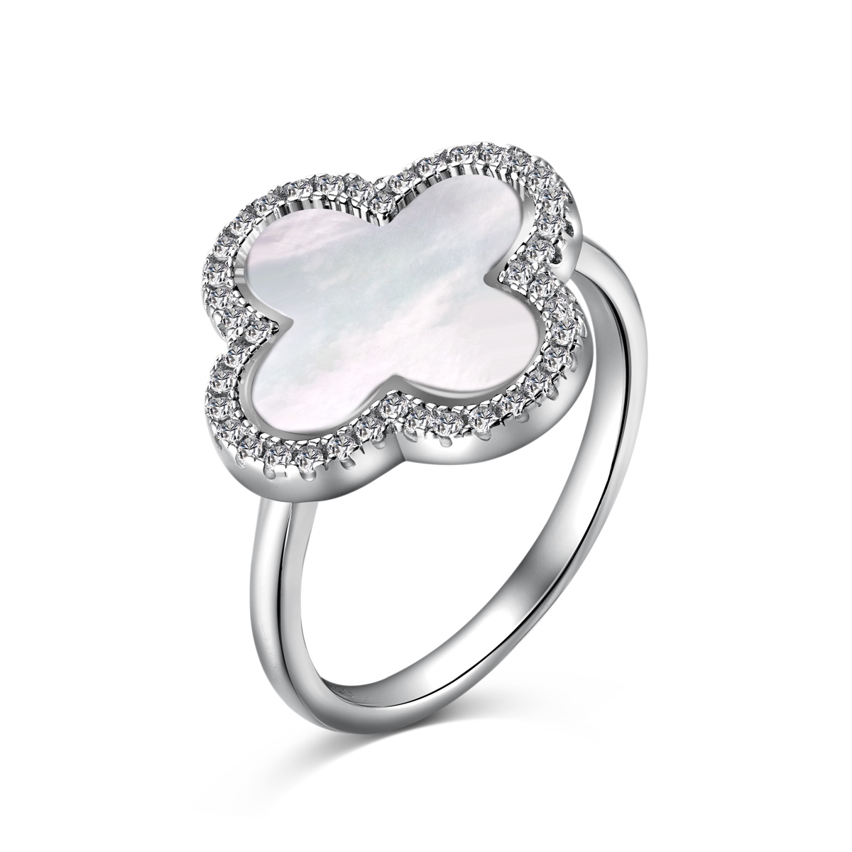 CLOVER ALPHA WHITE SHELL STERLING SILVER RING