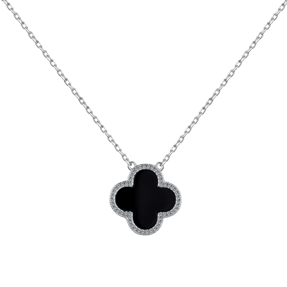 CLOVER ALPHA BLACK CLOVER_INSPIRED STERLING SILVER NECKLACE
