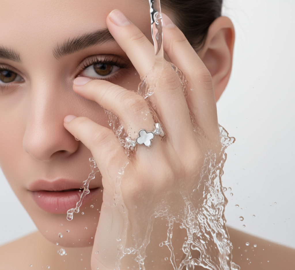 CLOVER EPSILON WHITE SHELL STERLING SILVER RING