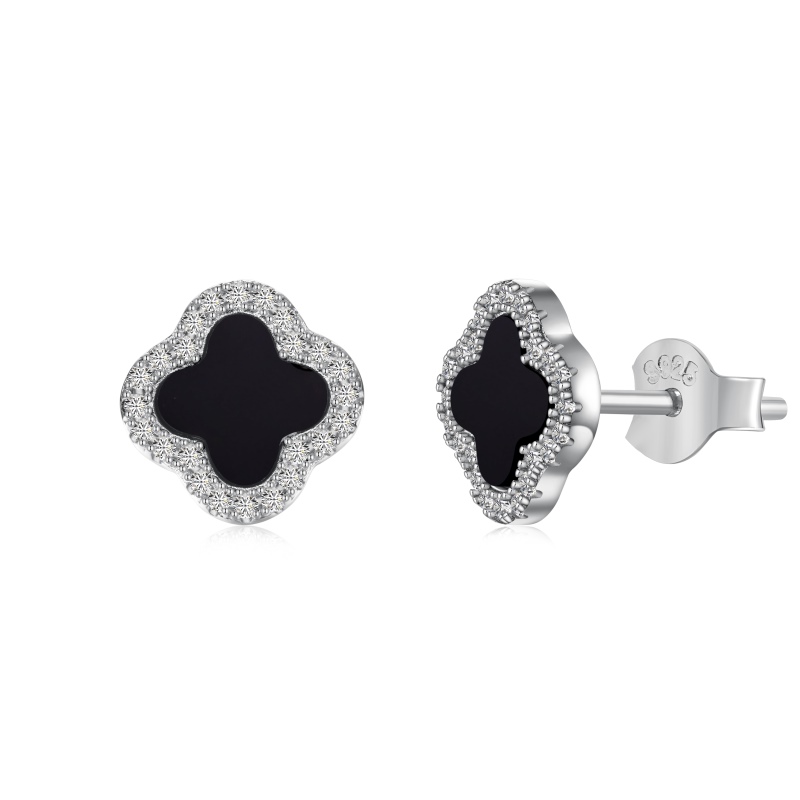 Clover Alpha Onyx Sterling Silver Stud Earrings