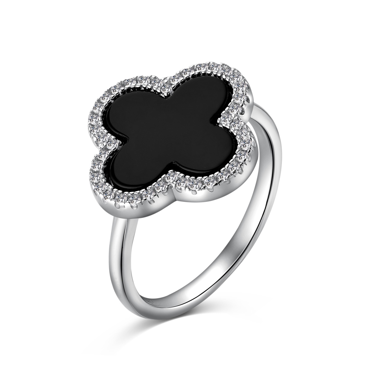 CLOVER ALPHA ONYX SHELL STERLING SILVER RING