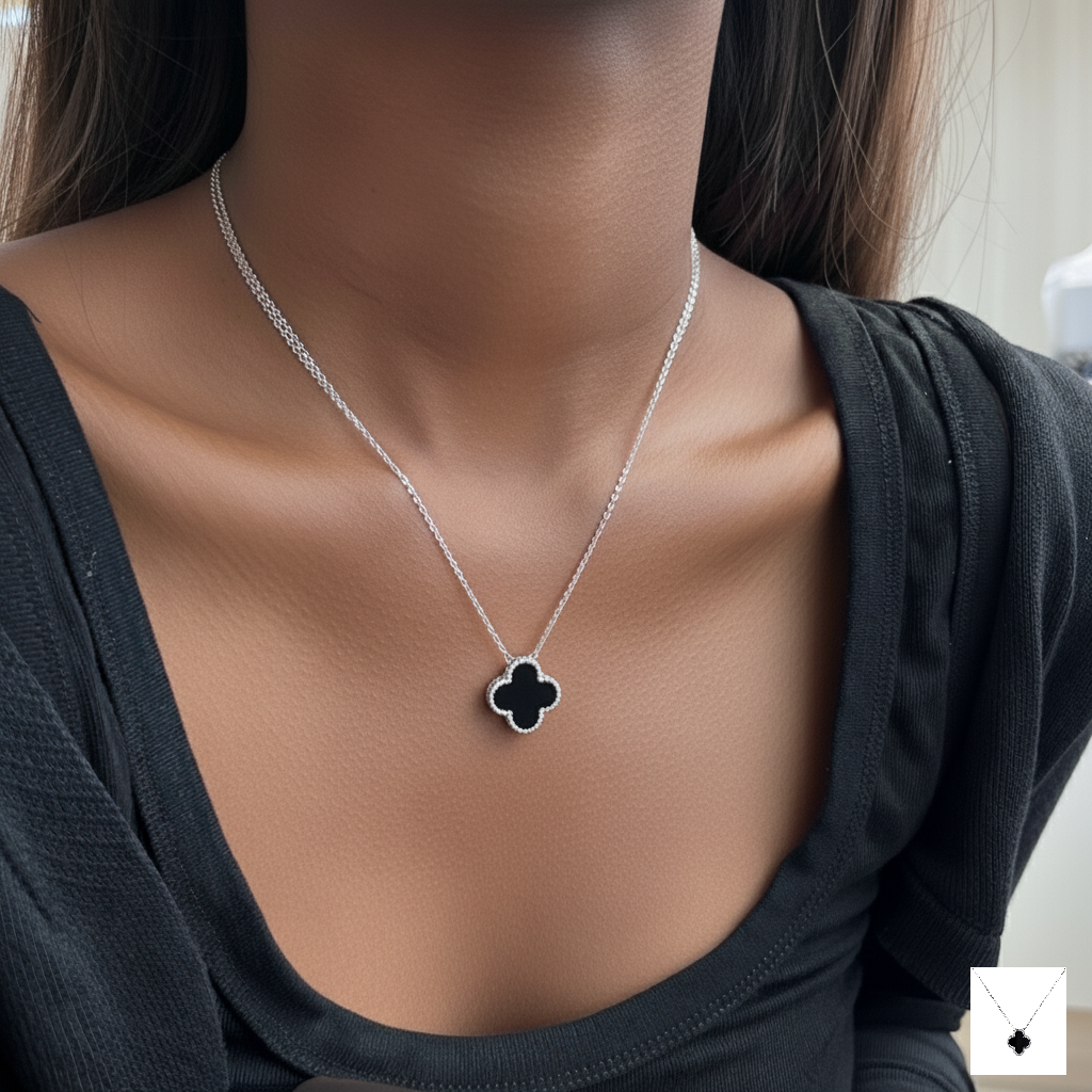 CLOVER ALPHA BLACK CLOVER_INSPIRED STERLING SILVER NECKLACE
