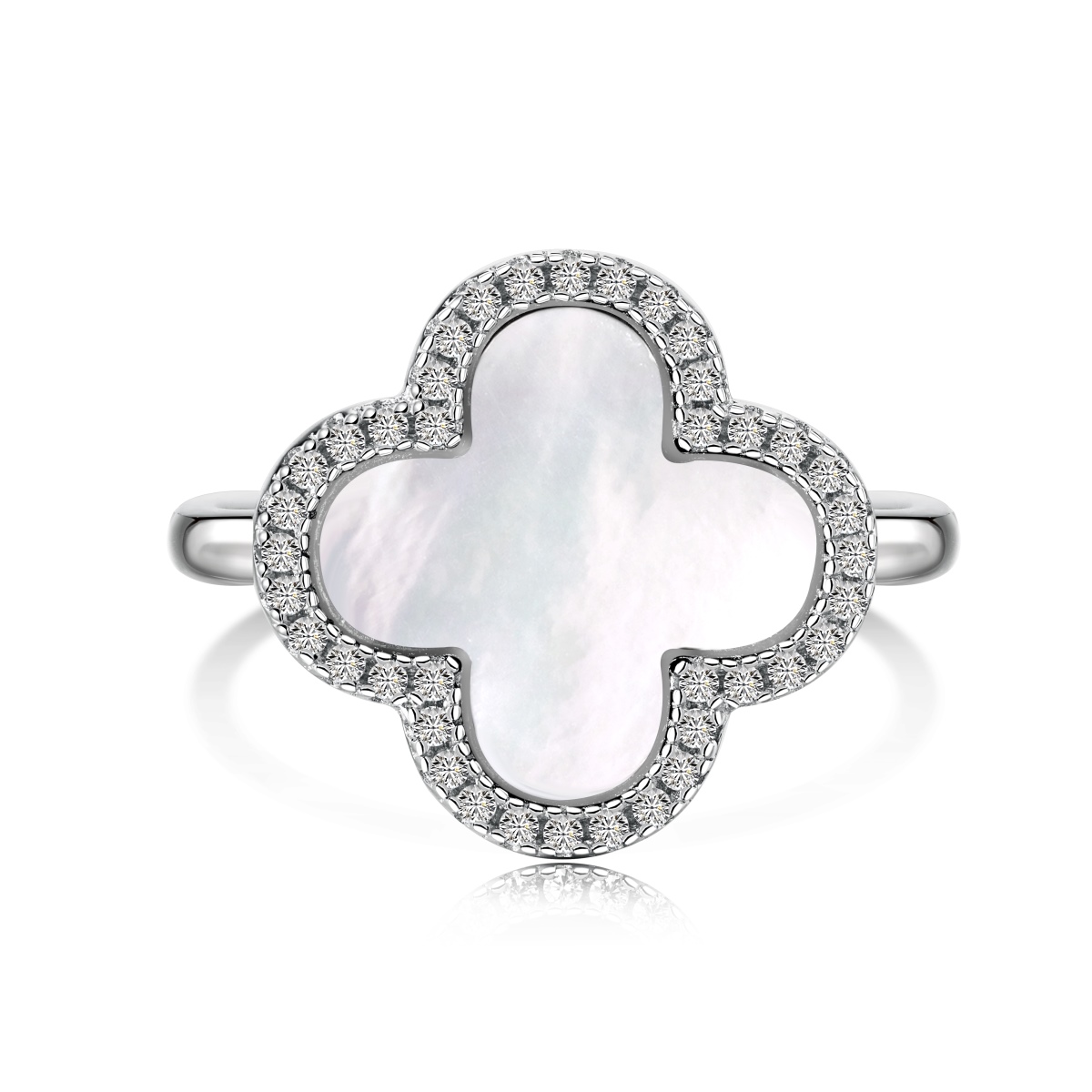 CLOVER ALPHA WHITE SHELL STERLING SILVER RING