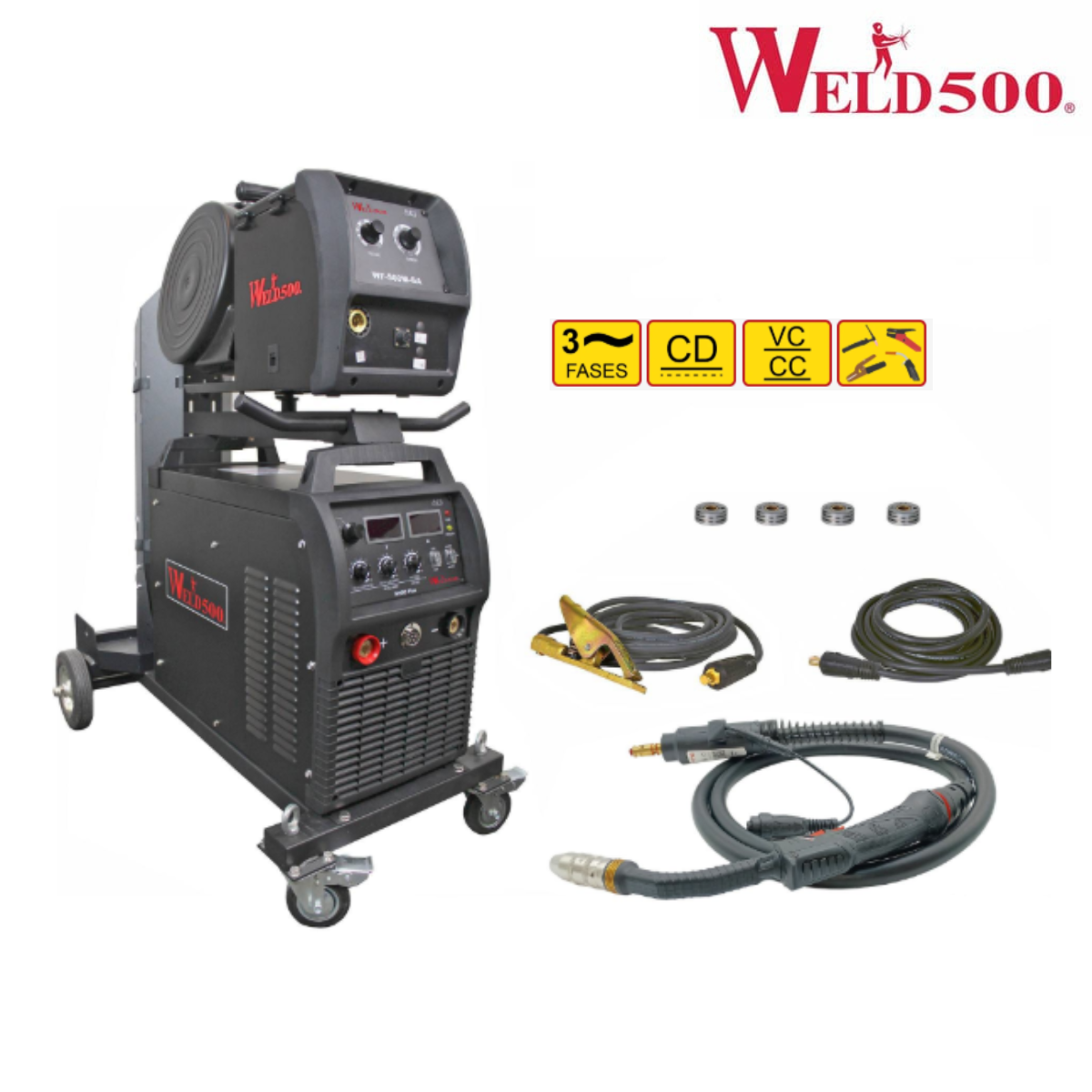 Máquina para soldar tipo Inversor – Para Mig (GMAW/FCAW), electrodo revestido (SMAW), Tig (GTAW) y Arco Aire (CAC-A) – M500 PLUS