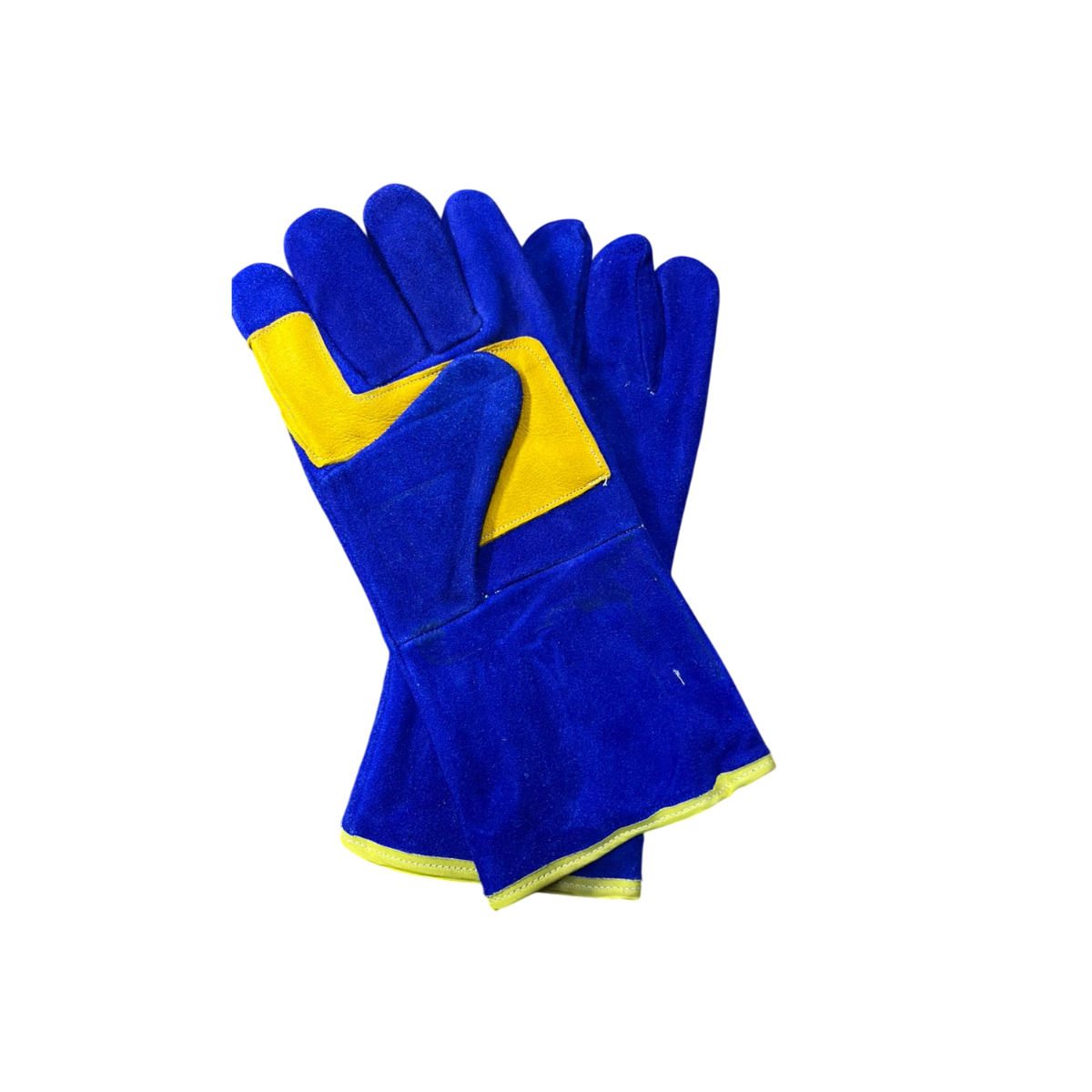Guante de Carnaza para Soldador, Corto con Refuerzo de Piel, Color Azul