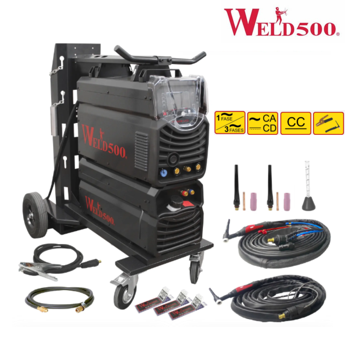 Máquina para soldar TIG tipo Inversor – (GTAW) AC/DC pulsado y electrodo revestido (SMAW) AHORA CON PANTALLA LCD DE 5″ – TT350B-LCD