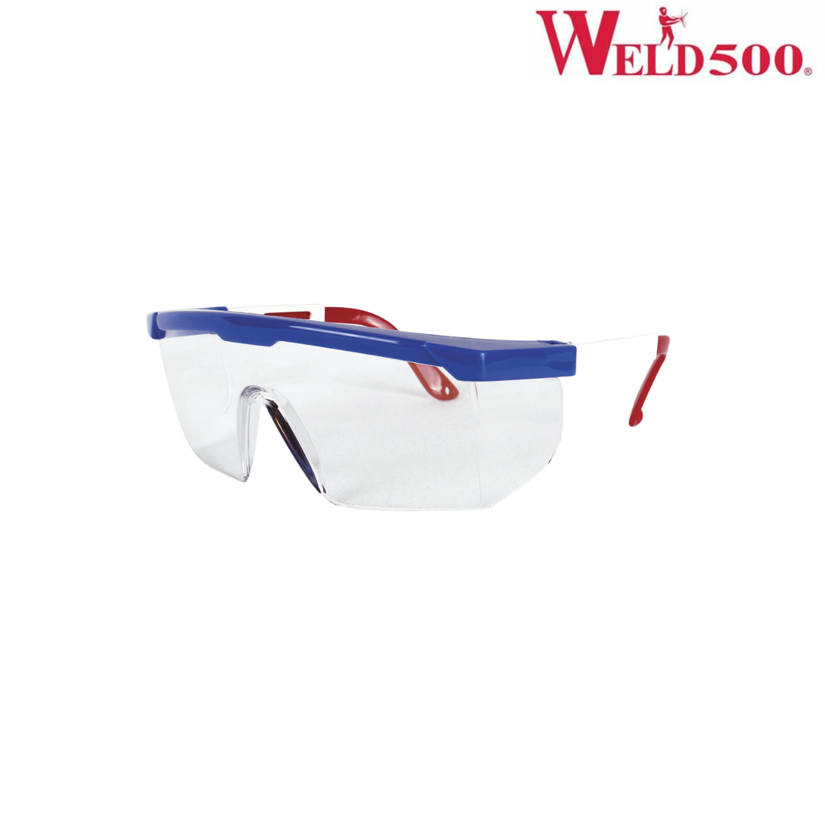 Lente de visita claro, armazón azul, blanco y rojo - Weld500