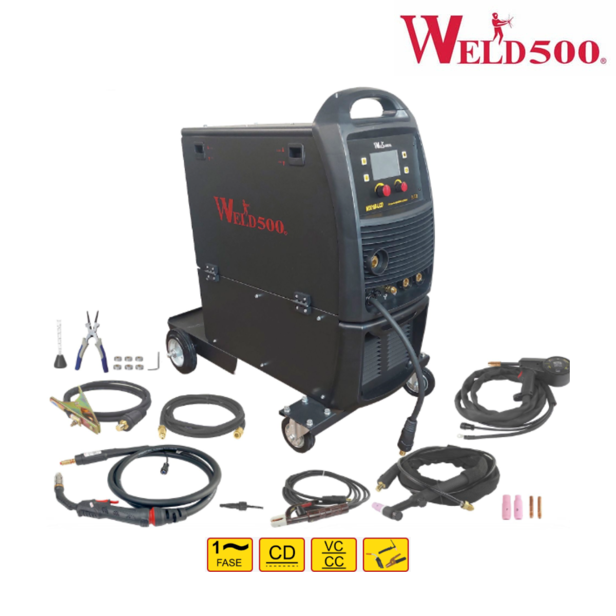 Máquina para soldar tipo Inversor – Para Mig (GMAW y FCAW), electrodo revestido (SMAW) y Tig (GTAW) – M301B LCD