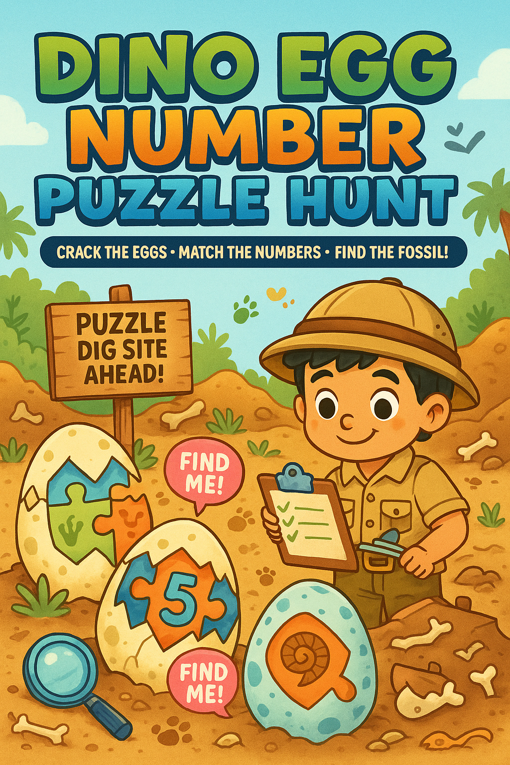 Dino Egg Number Puzzle Hunt (Numbers 1-20)