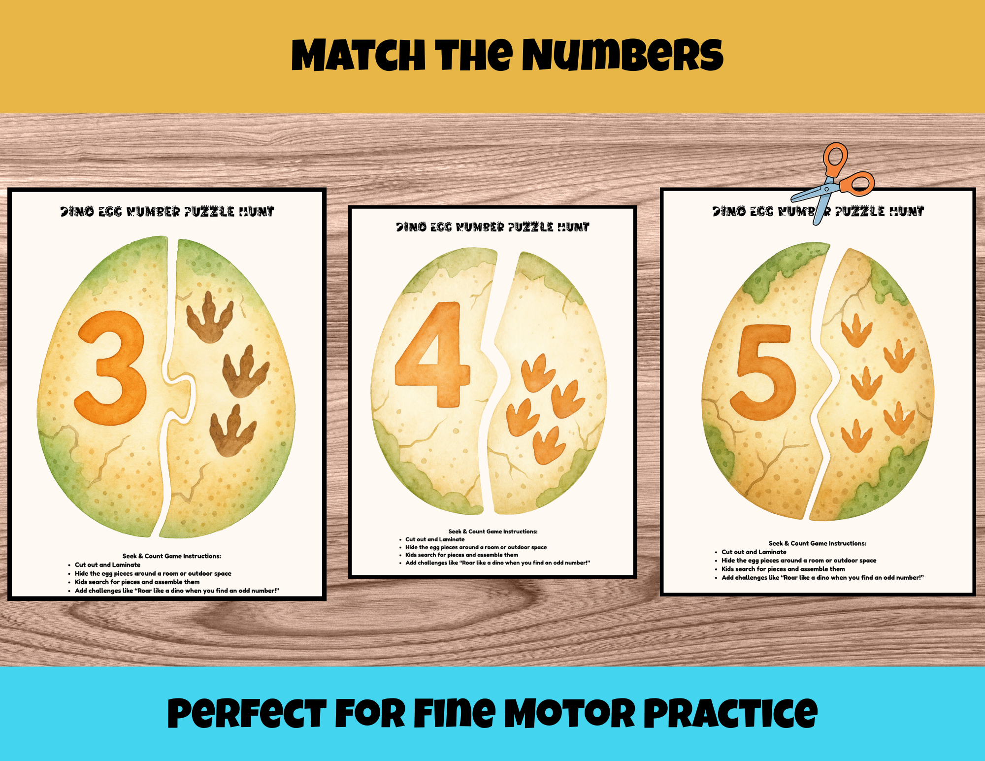 Dino Egg Number Puzzle Hunt (Numbers 1-20)
