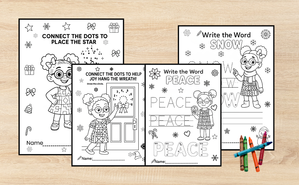 Joy's Christmas Kindness Activity Book (Digital PDF)-Black and White Interior Pages