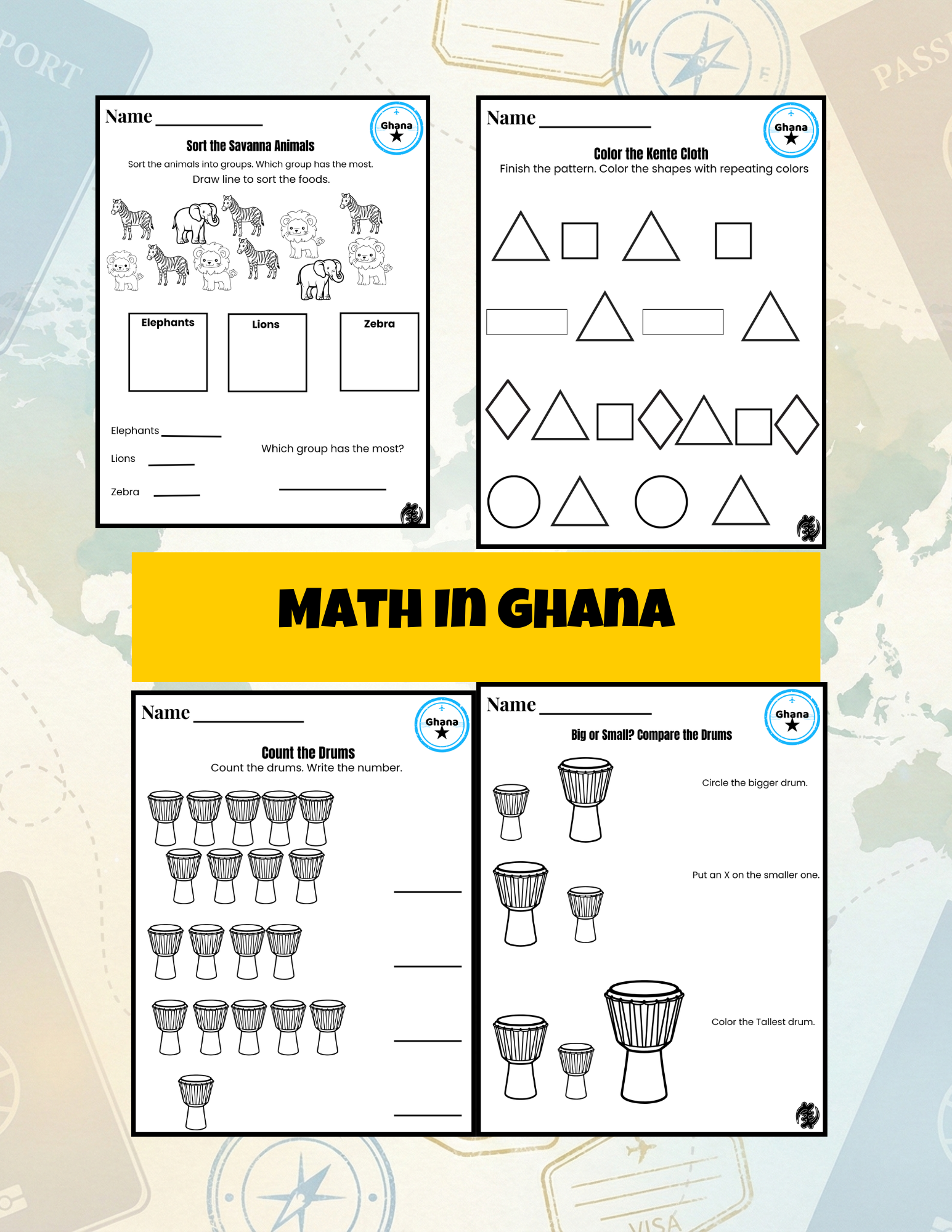 Full Math Around the World Mega Bundle- Instant Download | 60 Pages | Preschool–Kindergarten