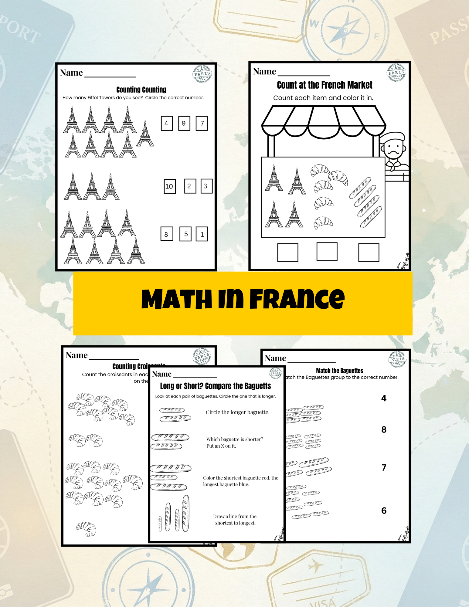 Full Math Around the World Mega Bundle- Instant Download | 60 Pages | Preschool–Kindergarten
