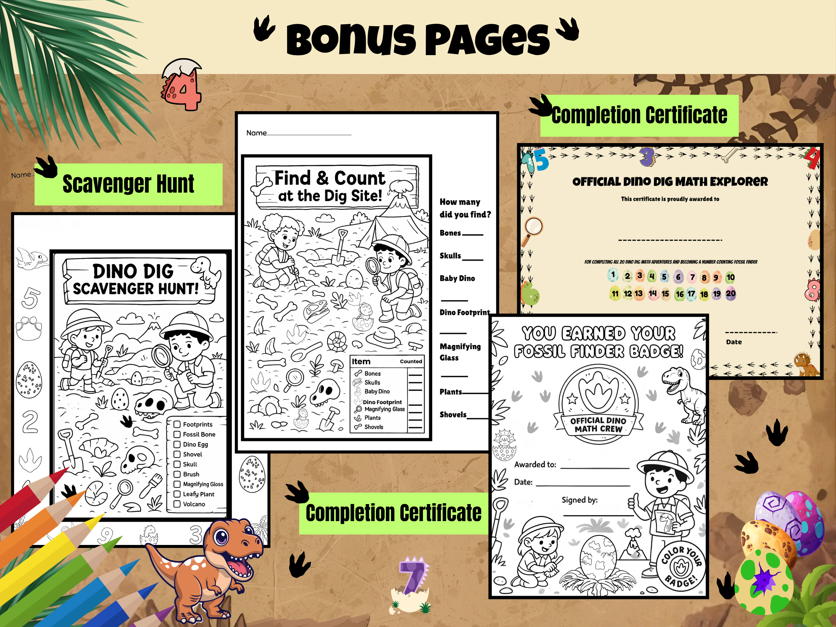 Dino Dig Math Adventure: Numbers 1 to 20-- PreK to Kindergarten 