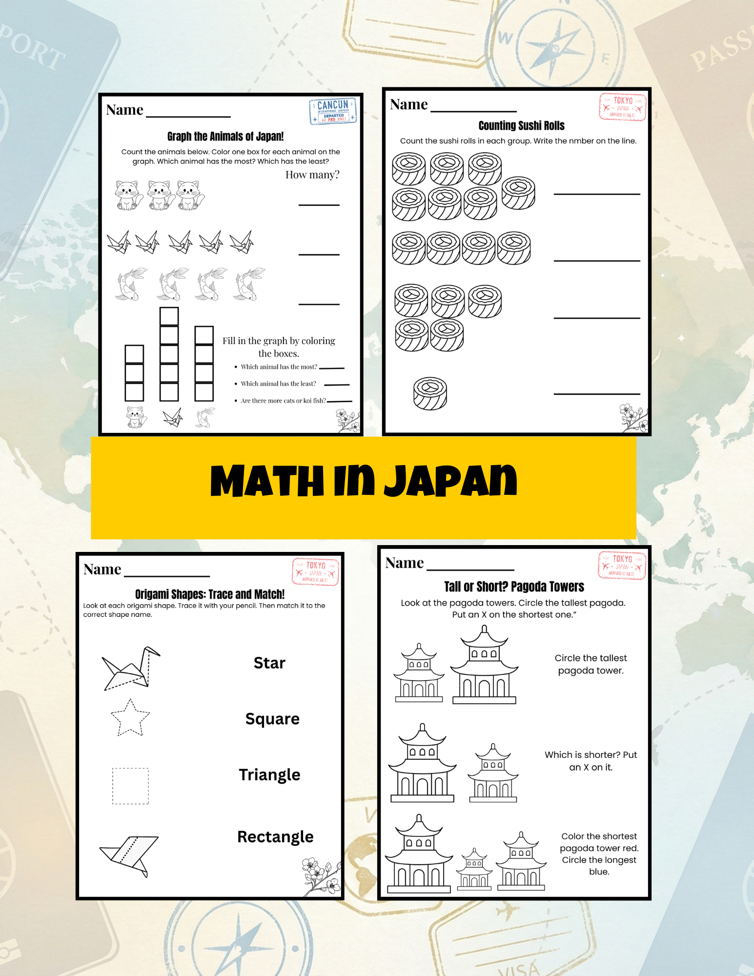 Full Math Around the World Mega Bundle- Instant Download | 60 Pages | Preschool–Kindergarten