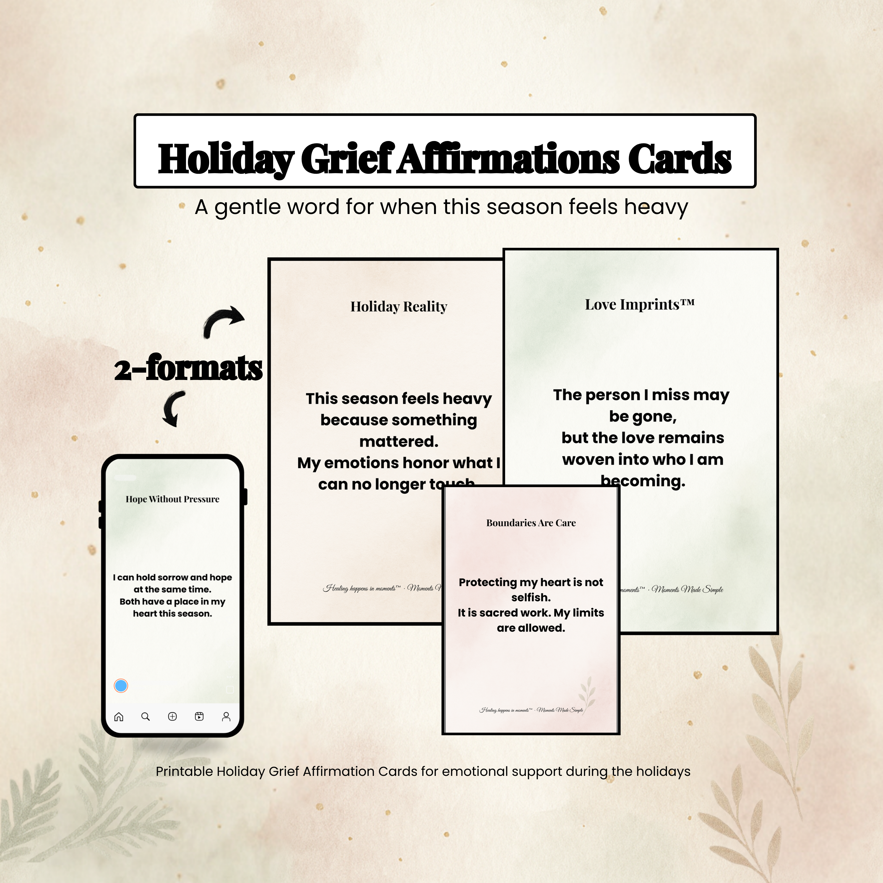 Holiday Grief Affirmation Cards | Printable Bereavement Support | Encouraging Words for Grieving Hearts
