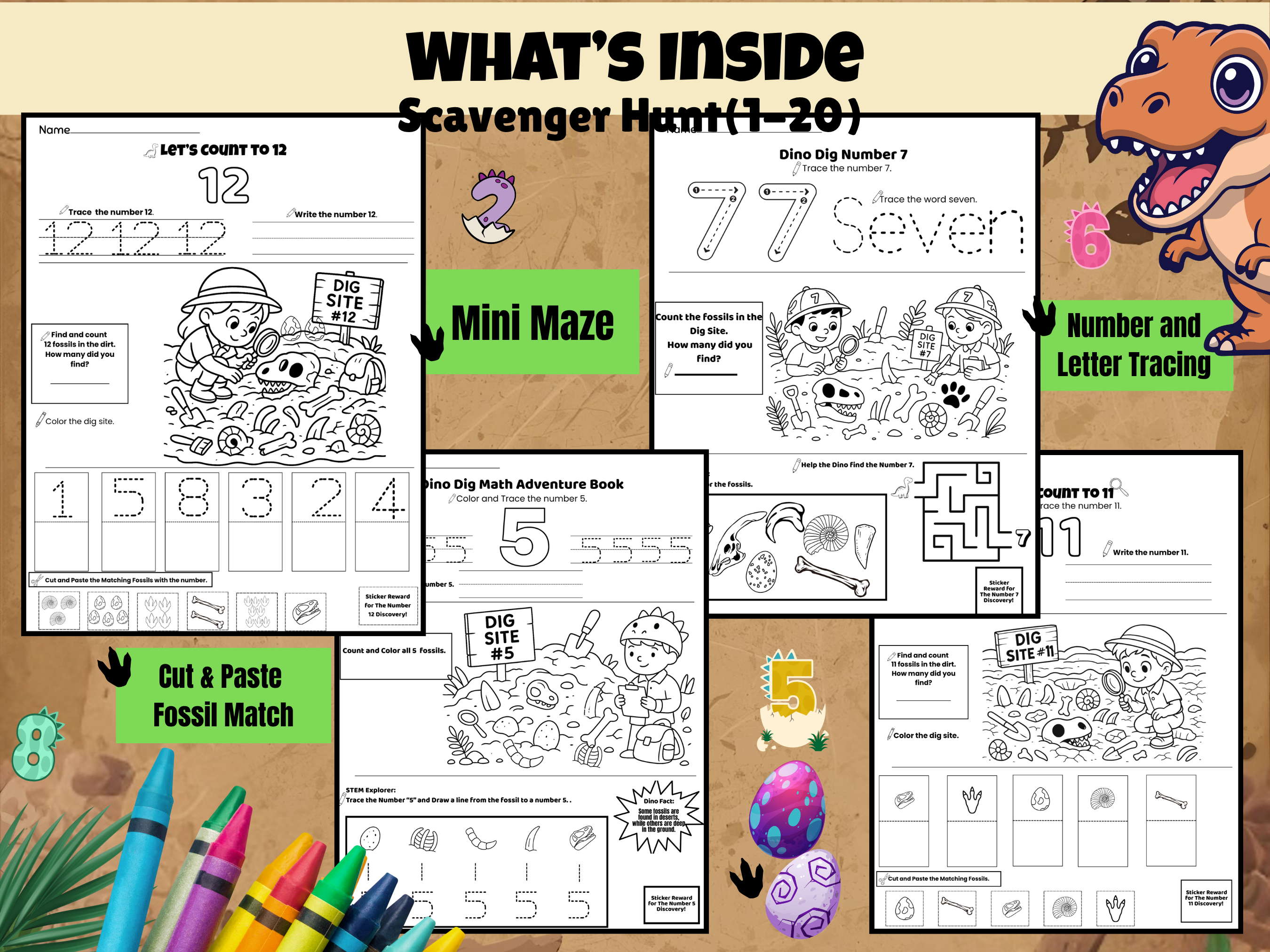 Dino Dig Math Adventure: Numbers 1 to 20-- PreK to Kindergarten 