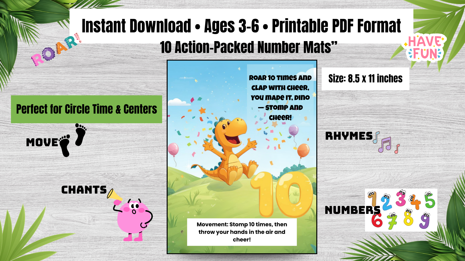 Dino Footprint Math Tracing Mats and Move & Count Flashcards Bundle