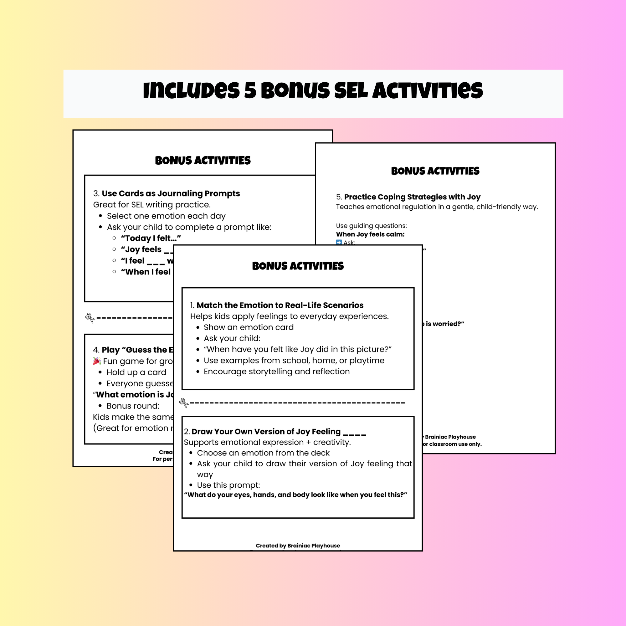 Joy SEL Emotion Cards – 14 Printable Feelings Flashcards for Kids (5x5 & 4x6)