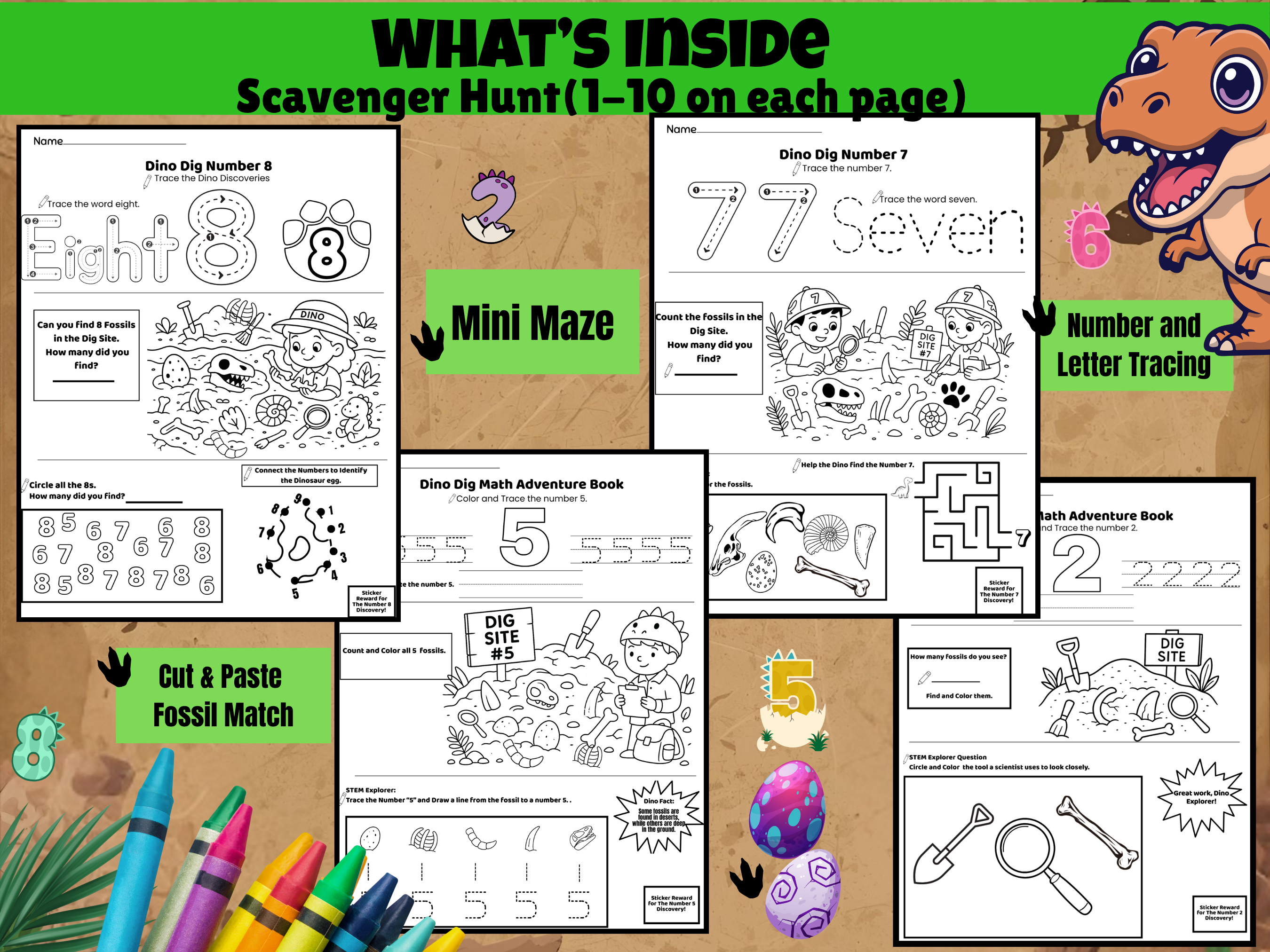 Dino Dig Math Adventure Mini Book Number 1 to 10