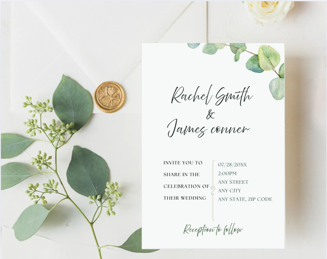 Fully Editable eucalyptus Wedding Invitation Suite