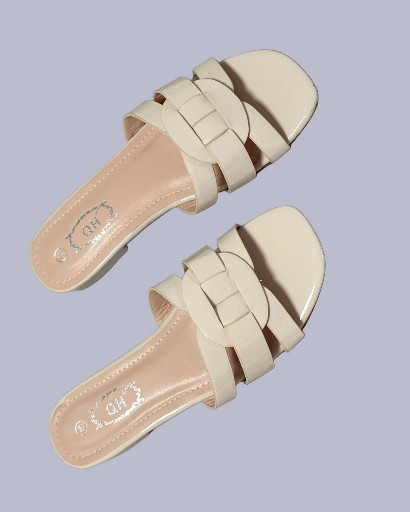 Beige Patent Leather Sandals