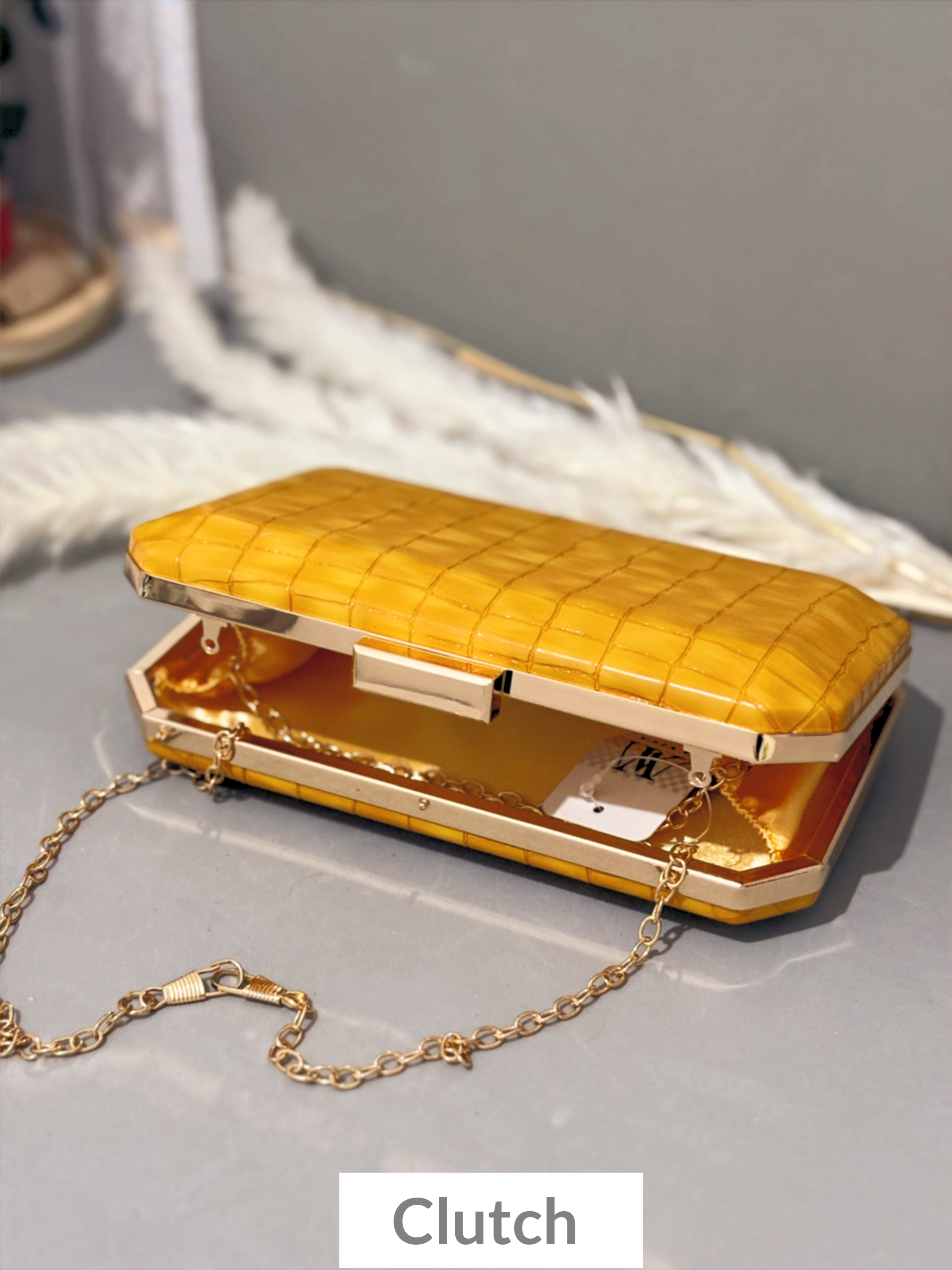 Yellow Croc-Pattern Clutch