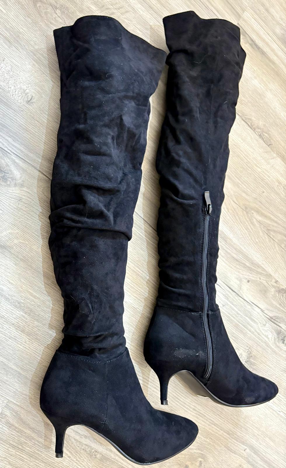 Black suede over-the-knee boots