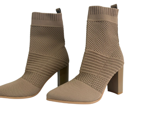 Botines de tacón tejido beige