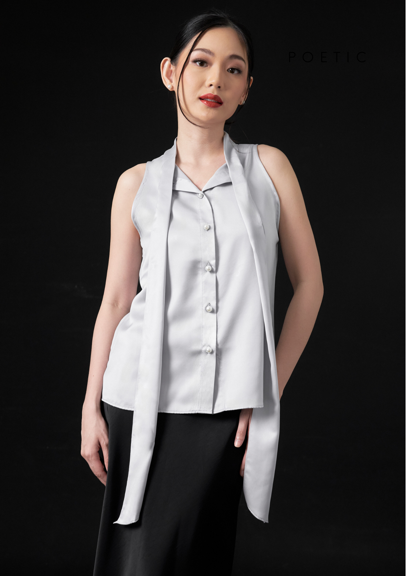 Elsa Sleeveless Pearl button Shirt