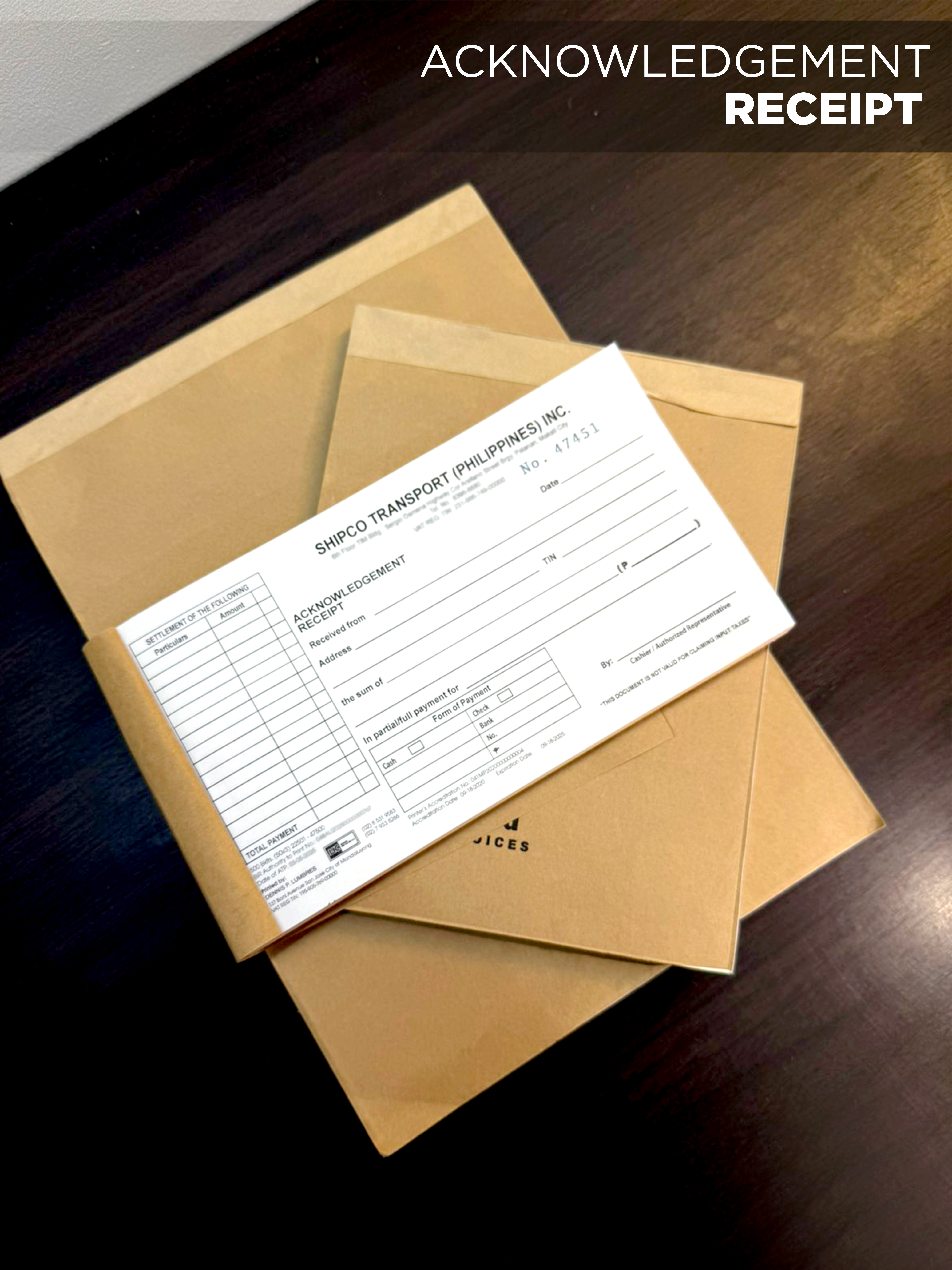 ACKNOWLEDGEMENT RECEIPTS 