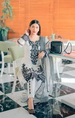 Elegant White and Black Embroidered Suit