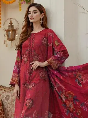 Red Floral Embroidered Dress