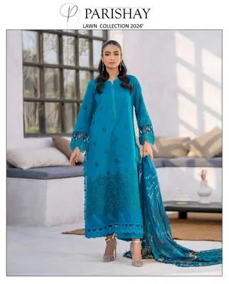 Parishay Lawn Collection 2024 – Blue Embroidered Outfit